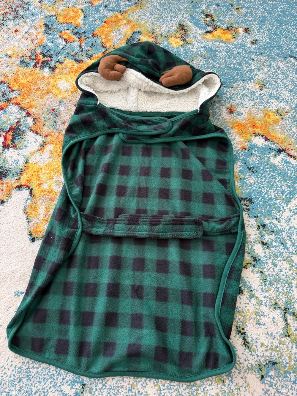 Cozy Green Plaid Dog holiday Hooded Coat with Sherpa Lining